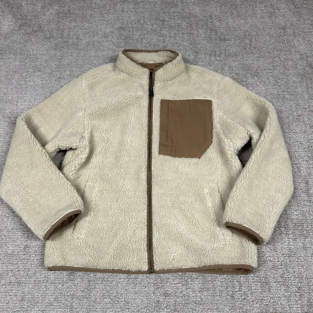 Duluth Burly Sherpa Jacket Men's Large Cream Faux Fur Heavyweight Full Zip